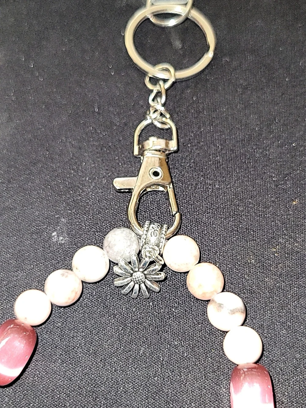 Handmade Beaded Wrist Phone Lanyard Keychain Bracelet Pink Cat's Eye Crystal